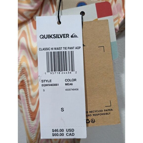 New! Quiksilver Classic Hi Waist Tie Front Recycled Bikini Bottom, S - Picture 14 of 15